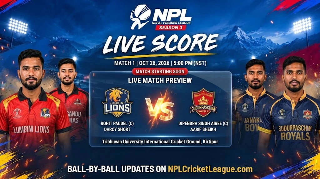 Lumbini Lions vs Sudurpaschim Royals live score, NPL 2026 Match 1
