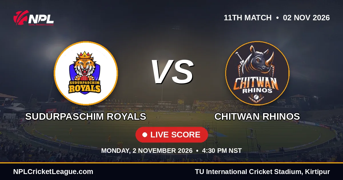 Sudurpaschim Royals vs Chitwan Rhinos live score — NPL Season 3 match cover
