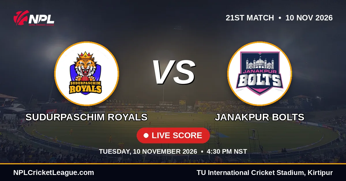 Sudurpaschim Royals vs Janakpur Bolts live score — NPL Season 3 match cover