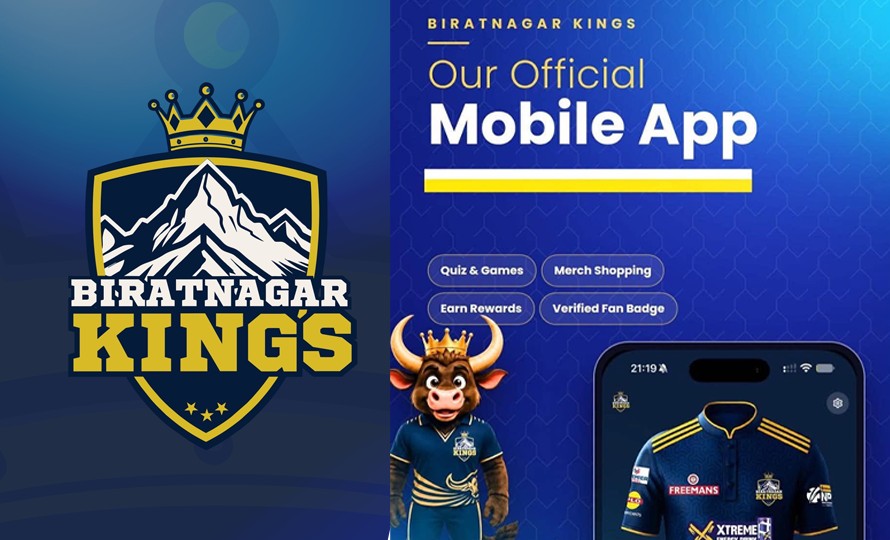 Biratnagar Kings official mobile app launch graphic showing the team logo and app features. Photo: Biratnagar Kings