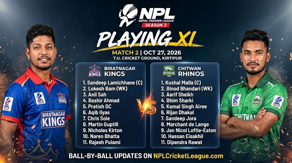 Biratnagar Kings vs Chitwan Rhinos playing XI, NPL 2026 Match 2