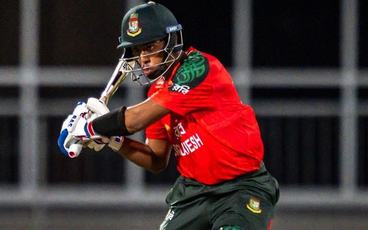 Bangladesh batter Jishan Alam plays a shot in Bangladesh colours