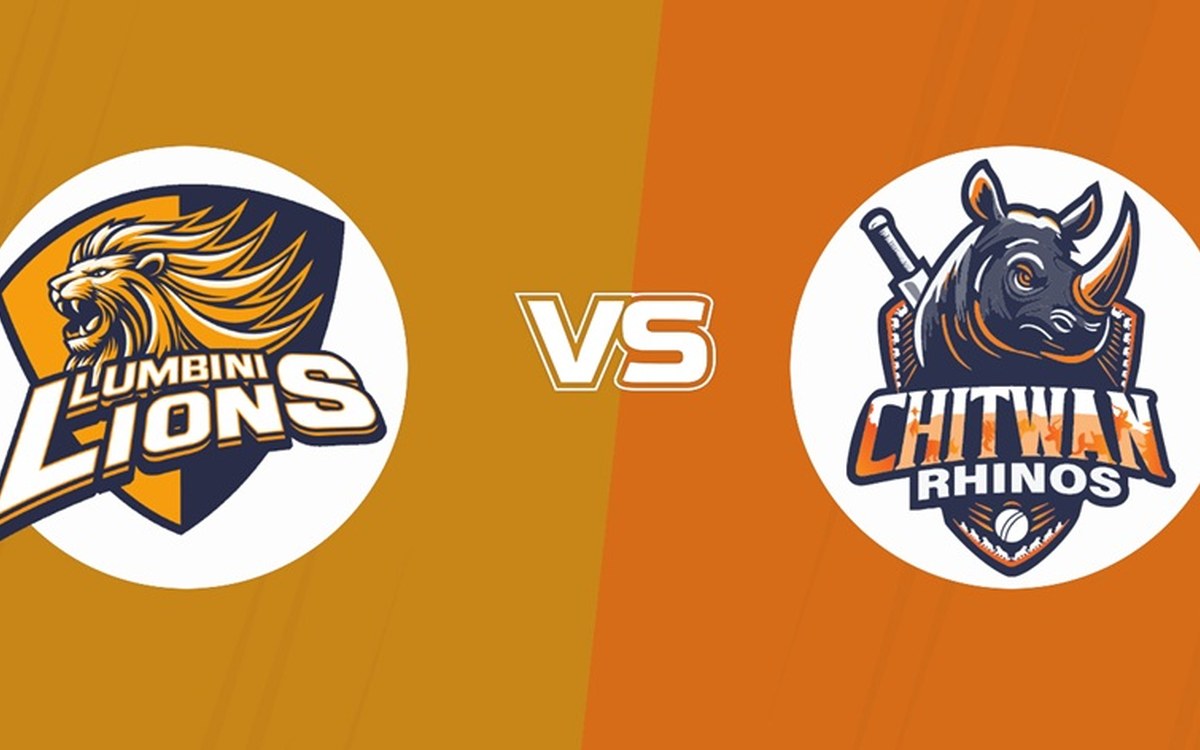 Lumbini Lions and Chitwan Rhinos team logos side by side ahead of their abandoned NPL Season 3 Match 7
