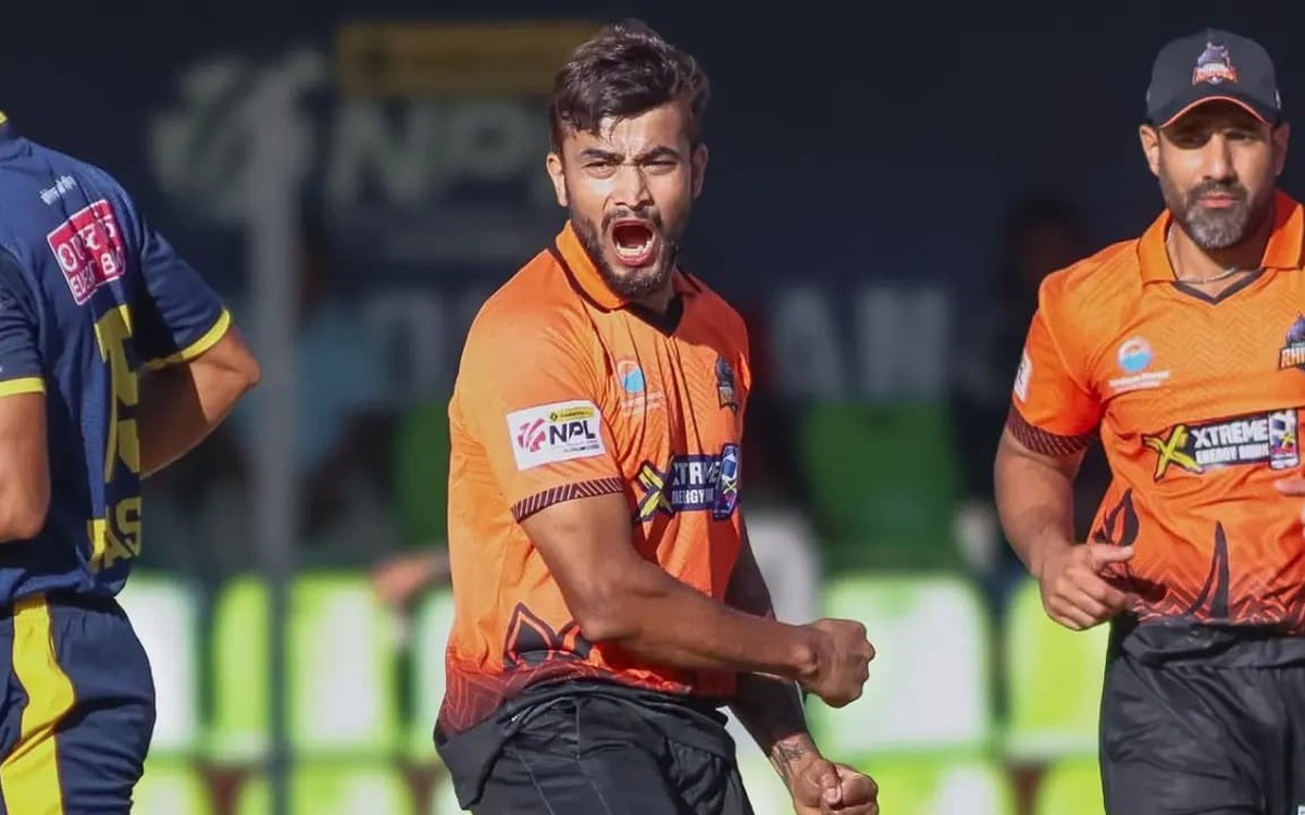 Chitwan Rhinos bowler Kamal Singh Airee celebrates a wicket during the NPL Season 3 match against Biratnagar Kings at TU Ground, Kirtipur