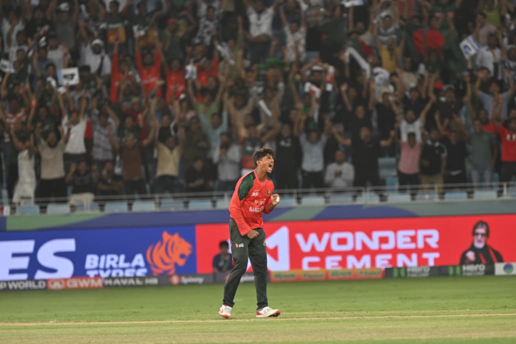 Bangladesh off-spinner Mahedi Hasan celebrates a wicket playing for Bangladesh. He has signed for Pokhara Avengers for NPL Season 3. Photo: BDCricTime