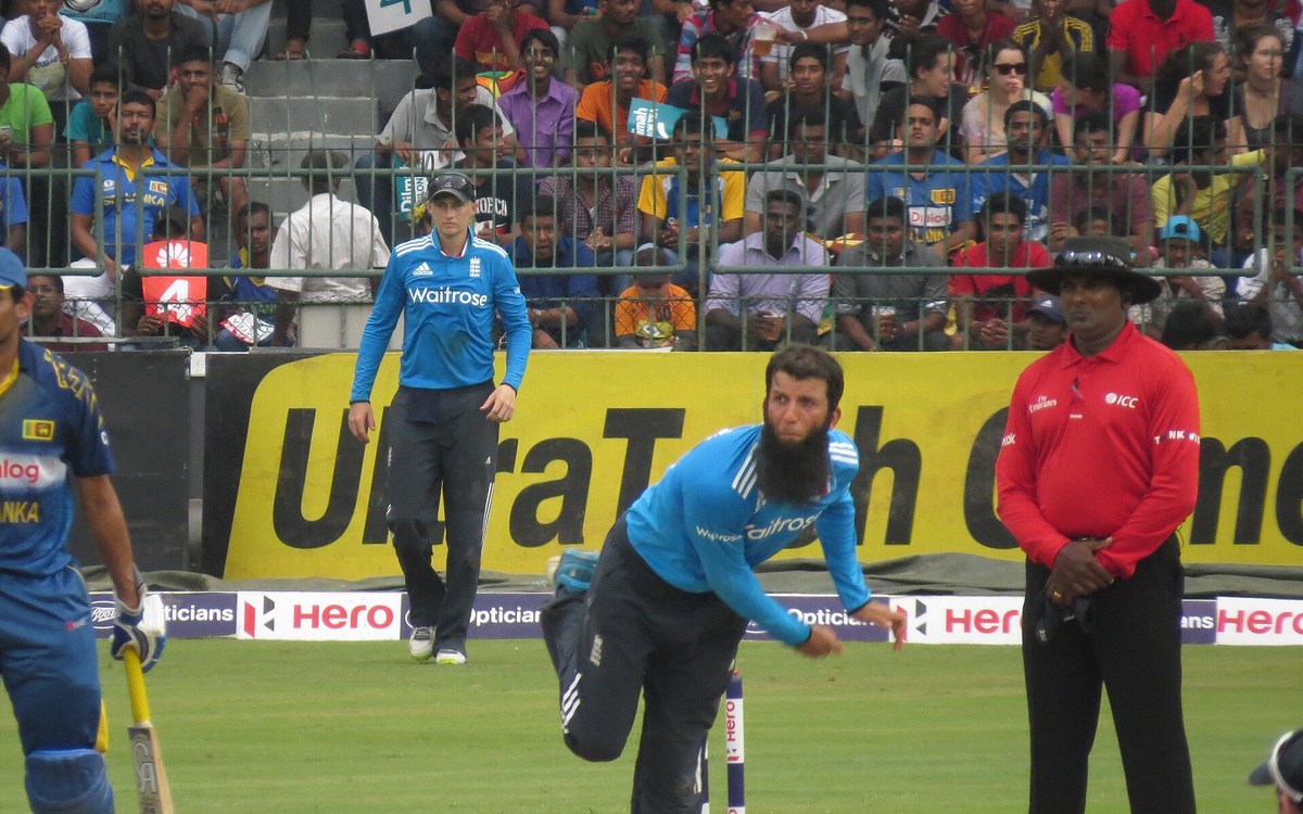 Moeen Ali bowling during a match for England