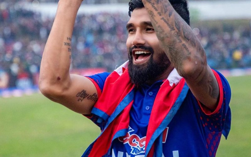 Dipendra Singh Airee celebrates for Nepal after a match-winning all-round performance. Photo: Dipendra Singh Airee / Wikimedia Commons (CC BY-SA 4.0)