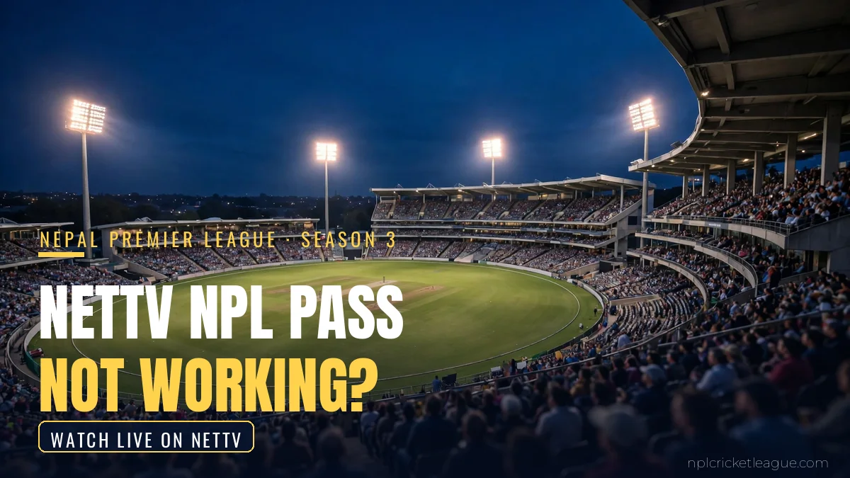 NetTV NPL pass not working: floodlit cricket stadium at night for NPL Season 3