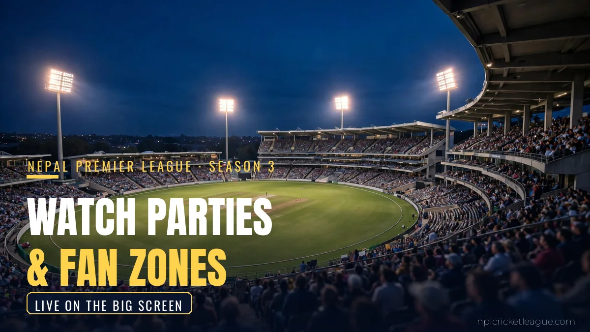 NPL 2026 TV broadcast schedule: floodlit cricket stadium at dusk for Nepal Premier League Season 3
