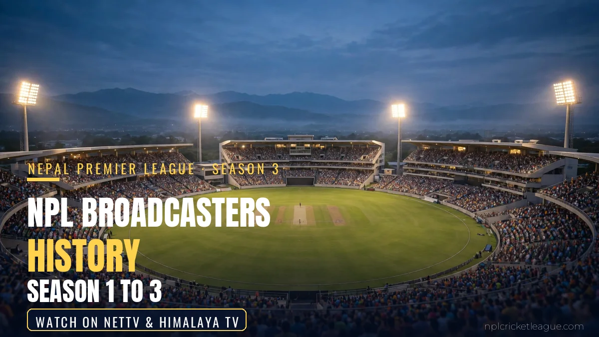 NPL broadcasters history: floodlit cricket stadium at night for Nepal Premier League Season 3