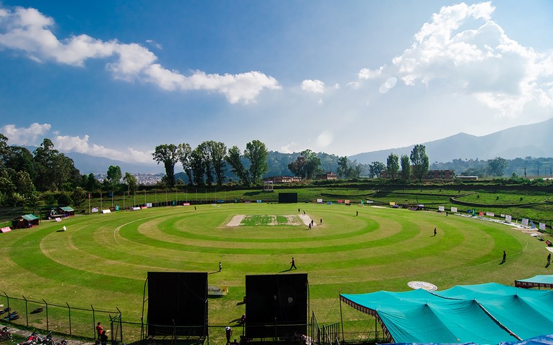 Kirtipur Cricket Stadium, home of the Nepal Premier League, with the outfield prepared for a match. Photo: Samir.giri / Wikimedia Commons (CC BY-SA 3.0)