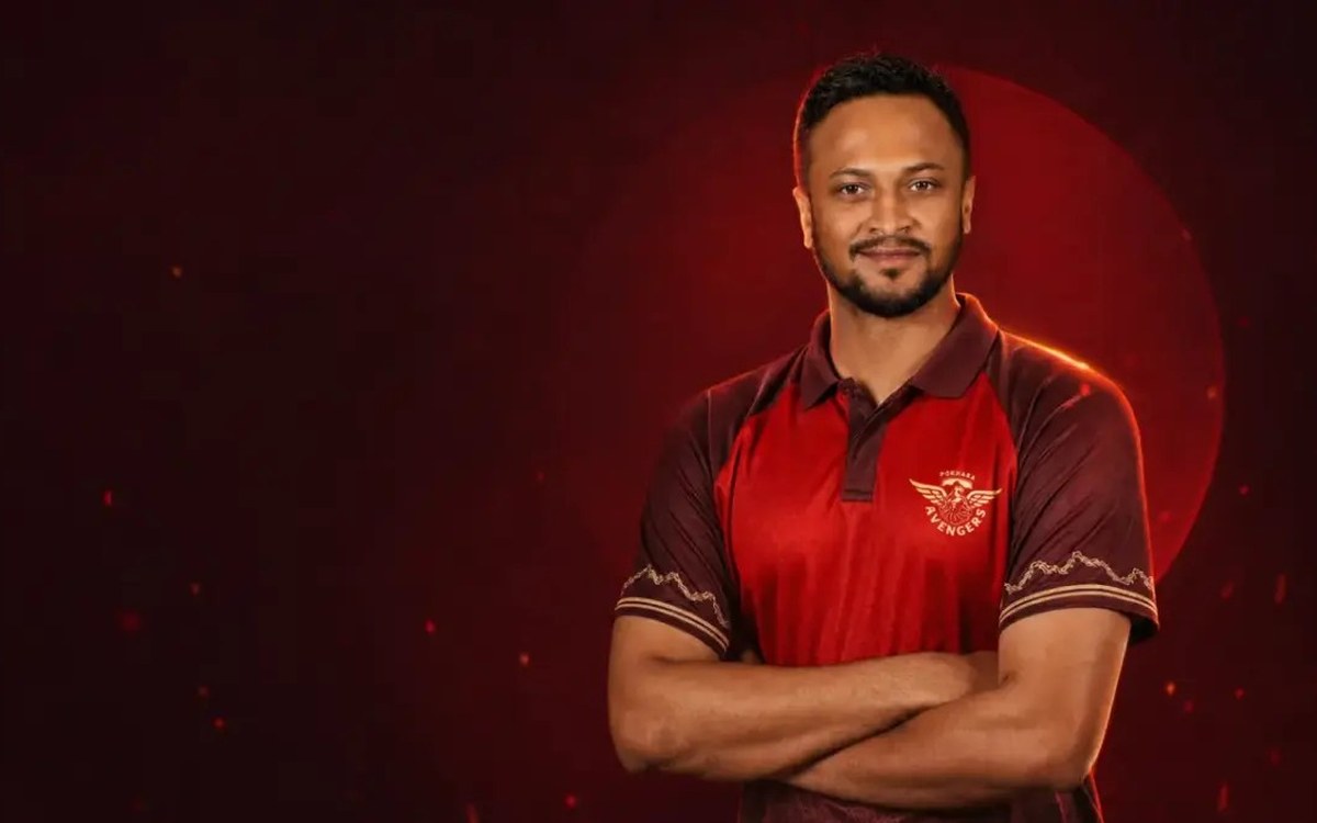 Shakib Al Hasan wearing the Pokhara Avengers kit