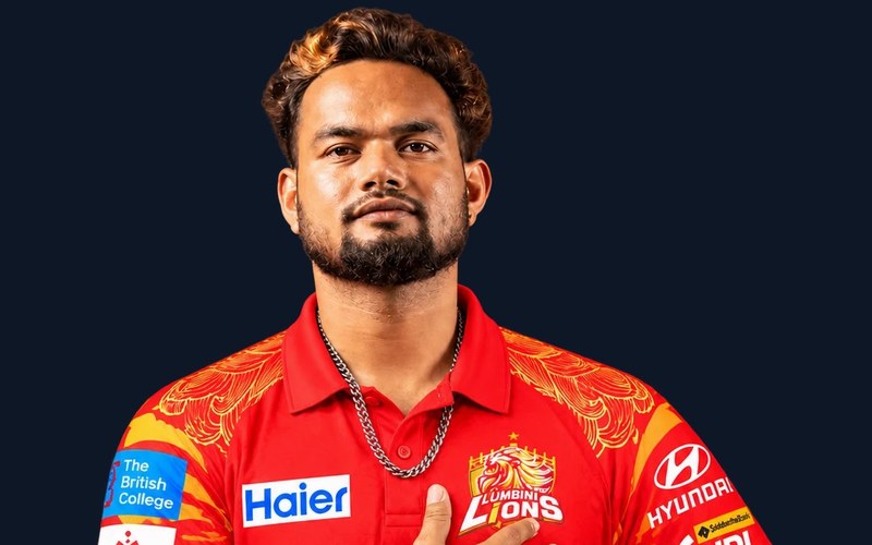 Sher Malla in Lumbini Lions' red kit during NPL Season 3. Photo: npl-t20.com