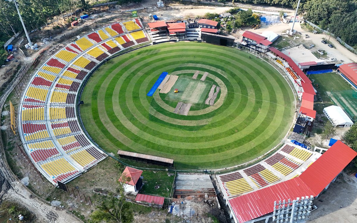 The TU International Cricket Ground in Kirtipur with its new seating and floodlights, ready to host NPL Season 3. Photo: Nepal Photo Library / The Kathmandu Post